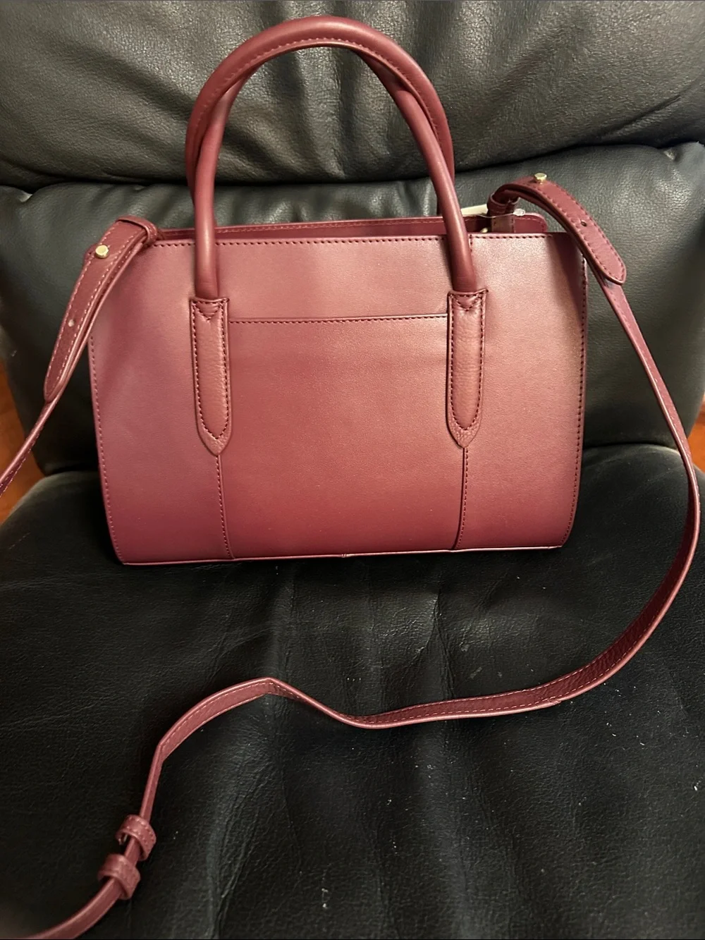 RADLEY LONDON Burgundy Leather Double-Handle Satchel with Dog Charm